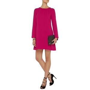 Goat Vanya Wool Crepe Barbie Pink Long Sleeve Sheath Dress Size US 4 UK 8